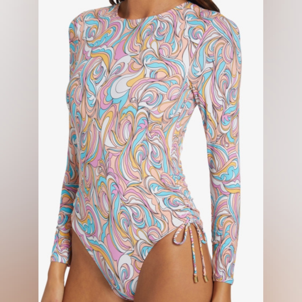 ROXY | Warm Sand Onesie Active Cropped UPF 50 Long Sleeve Rashguard Swir…
